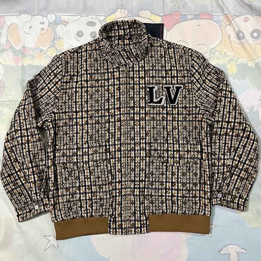 Louis Vuitton Brown Plaid Quilted Varsity Jacket with LV Patch